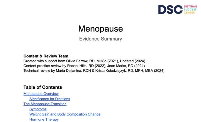 Menopause Evidence Summary